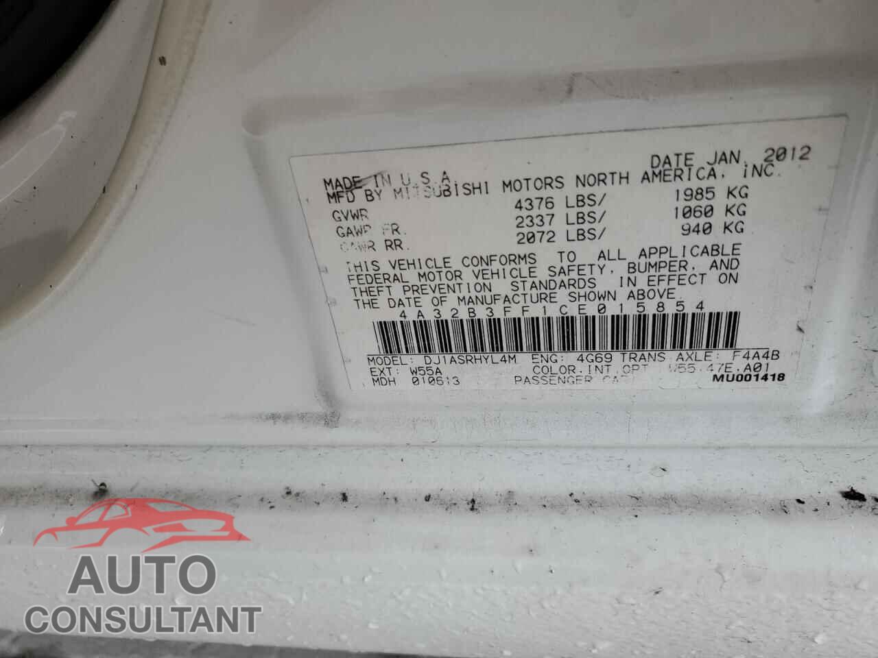 MITSUBISHI GALANT 2012 - 4A32B3FF1CE015854