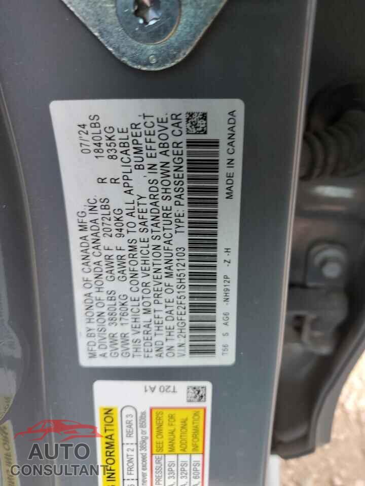 HONDA CIVIC 2025 - 2HGFE2F51SH512103