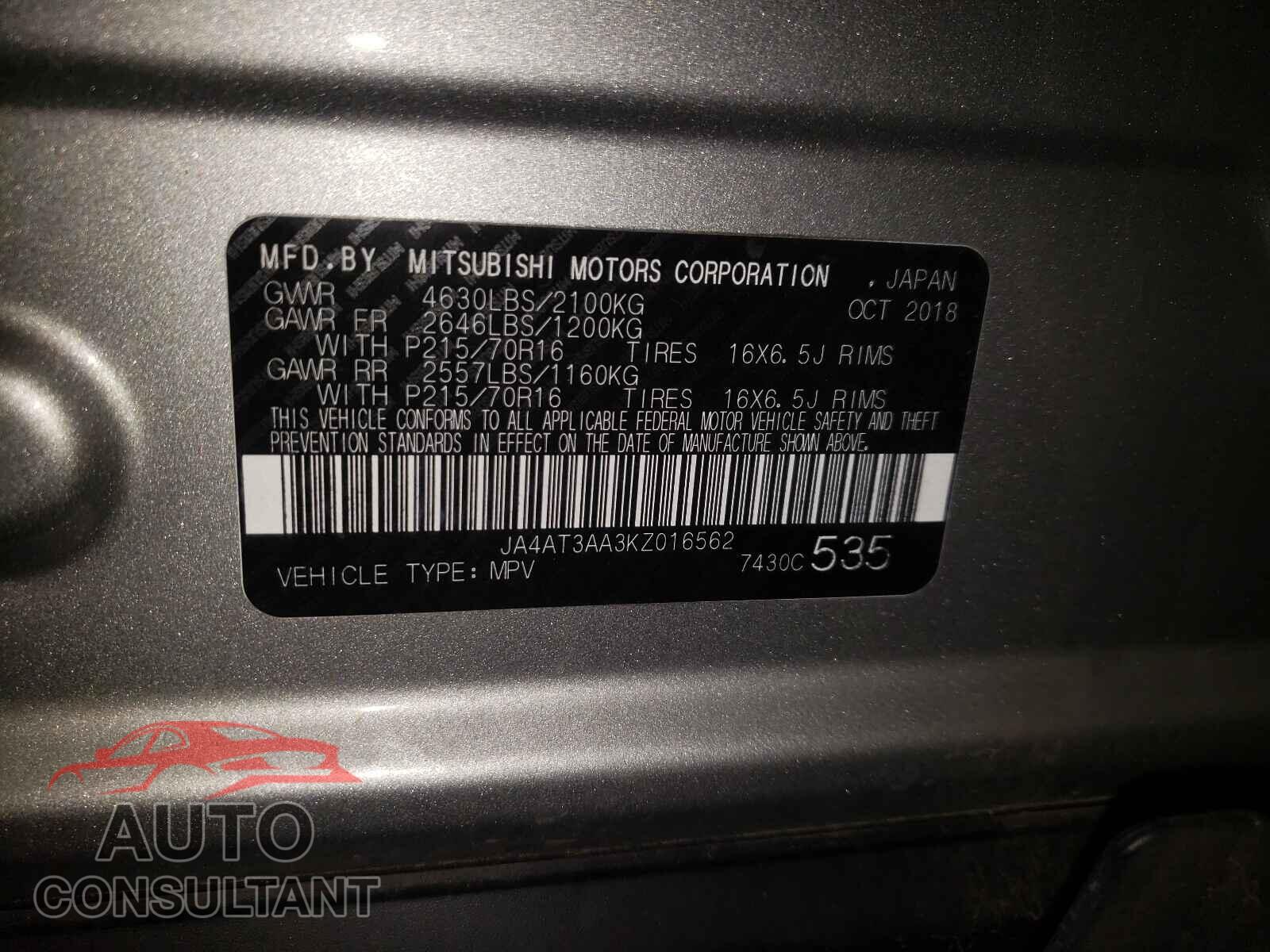 MITSUBISHI ECLIPSE 2019 - JA4AT3AA3KZ016562