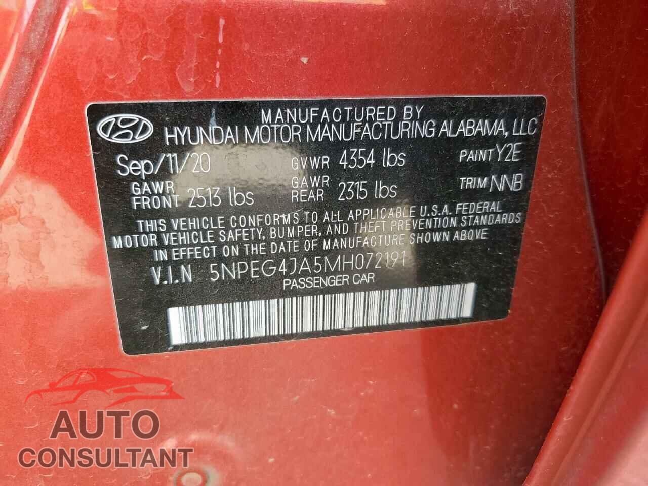 HYUNDAI SONATA 2021 - 5NPEG4JA5MH072191