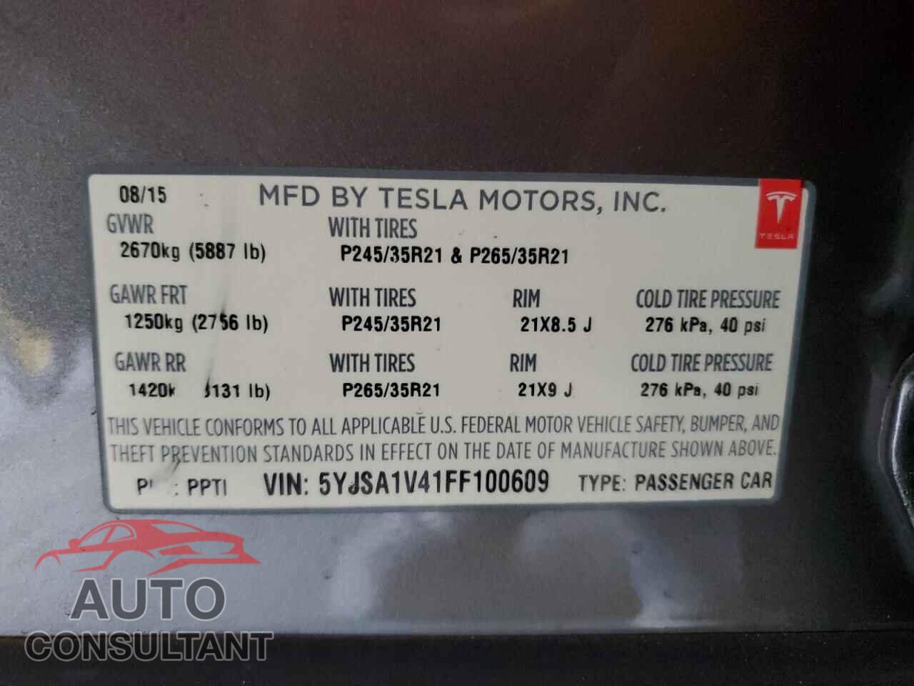 TESLA MODEL S 2015 - 5YJSA1V41FF100609