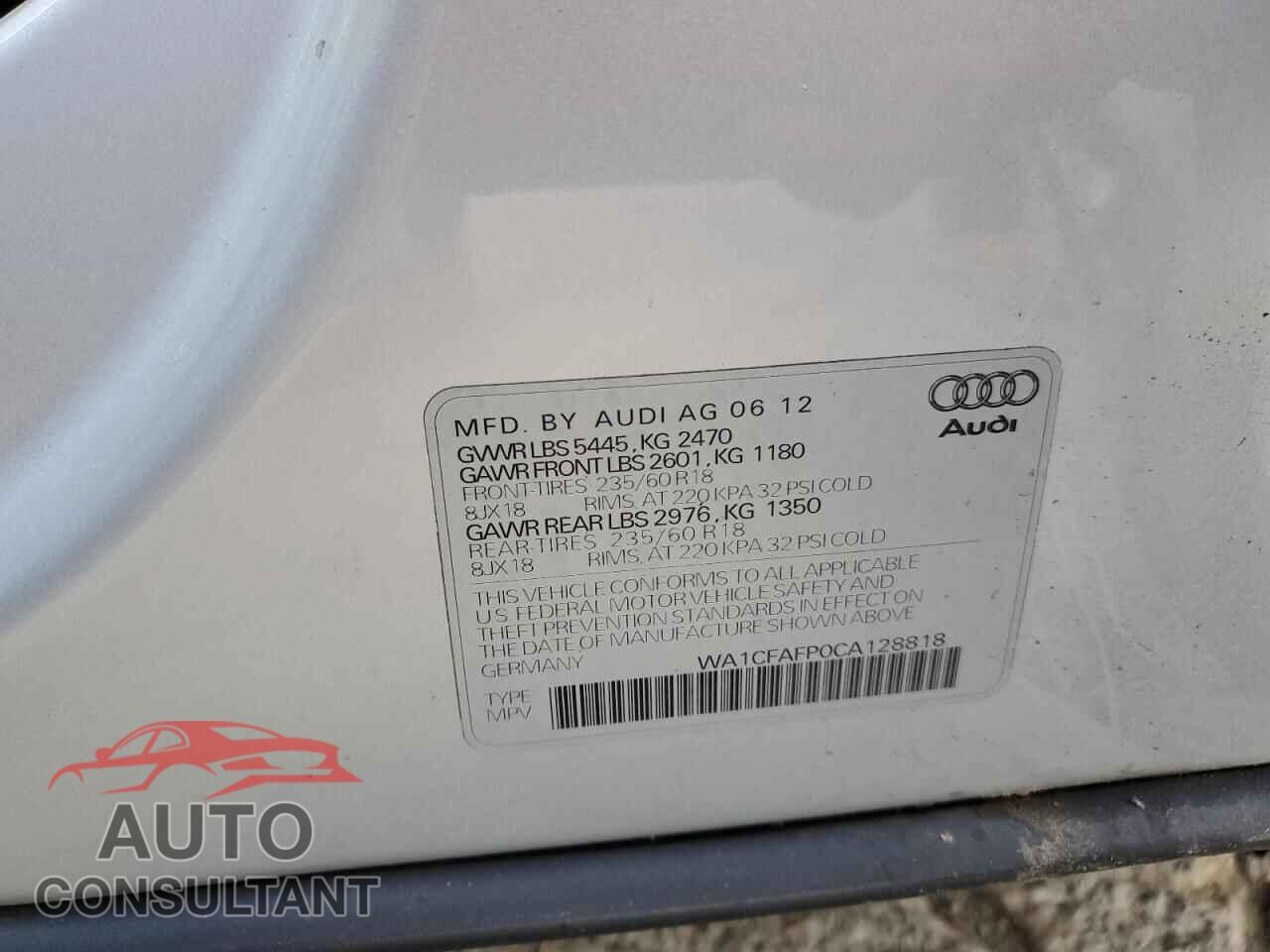 AUDI Q5 2012 - WA1CFAFP0CA128818