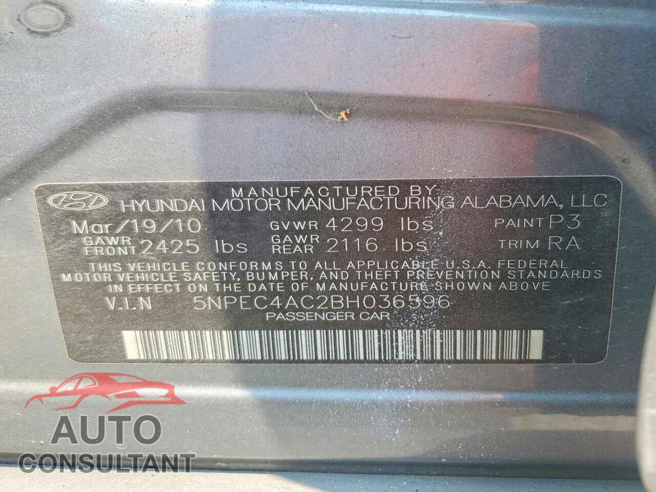 HYUNDAI SONATA 2011 - 5NPEC4AC2BH036596