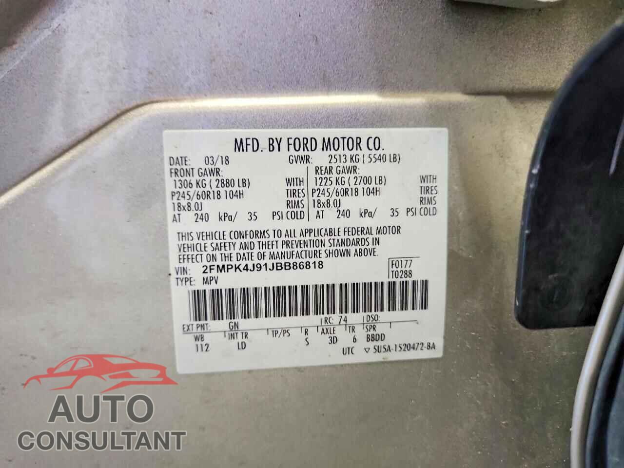 FORD EDGE 2018 - 2FMPK4J91JBB86818