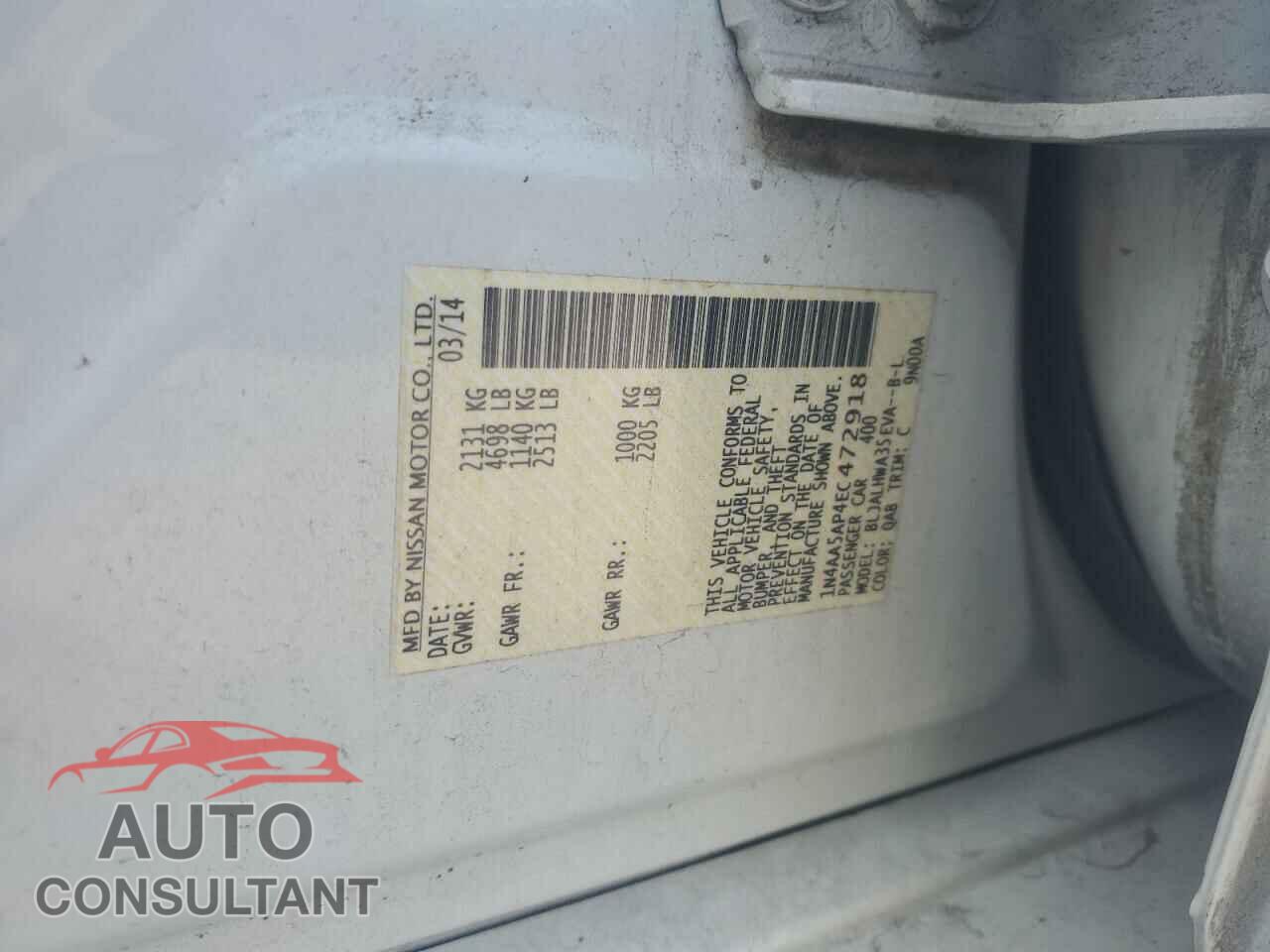 NISSAN MAXIMA 2014 - 1N4AA5AP4EC472918
