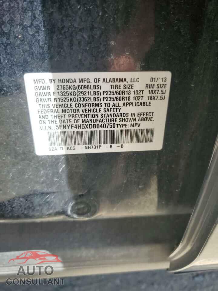 HONDA PILOT 2013 - 5FNYF4H5XDB040750