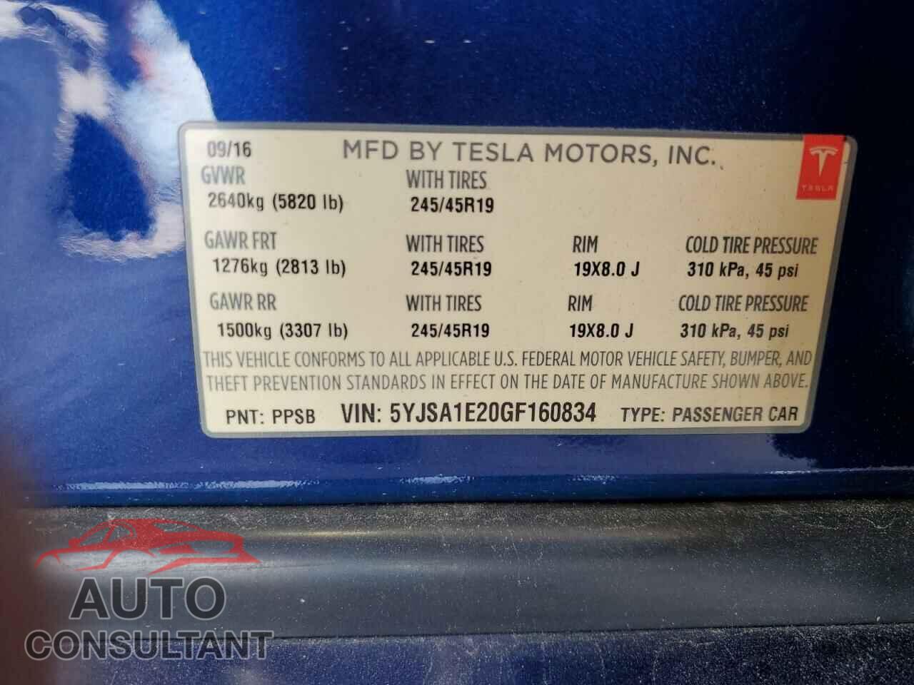 TESLA MODEL S 2016 - 5YJSA1E20GF160834