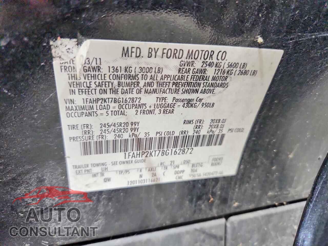 FORD TAURUS 2011 - 1FAHP2KT7BG162872