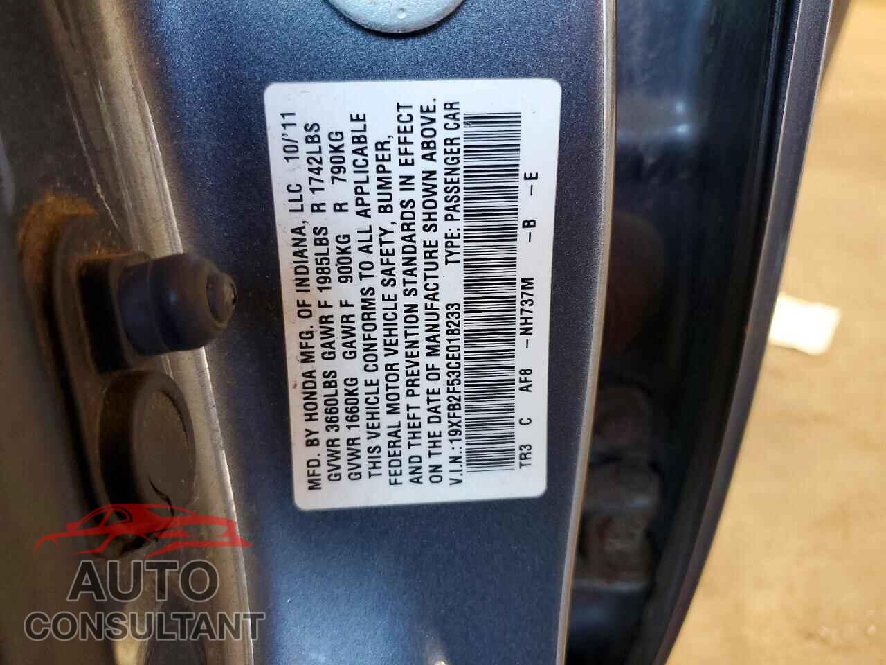 HONDA CIVIC 2012 - 19XFB2F53CE018233
