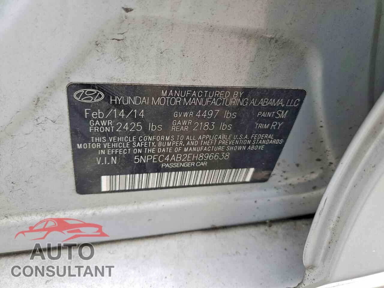 HYUNDAI SONATA 2014 - 5NPEC4AB2EH896638
