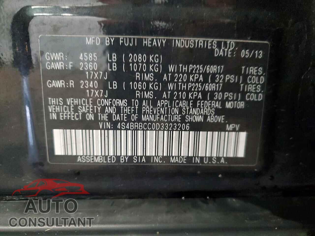 SUBARU OUTBACK 2013 - 4S4BRBCC0D3323206