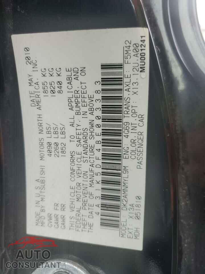 MITSUBISHI ECLIPSE 2011 - 4A31K5DF4BE003383