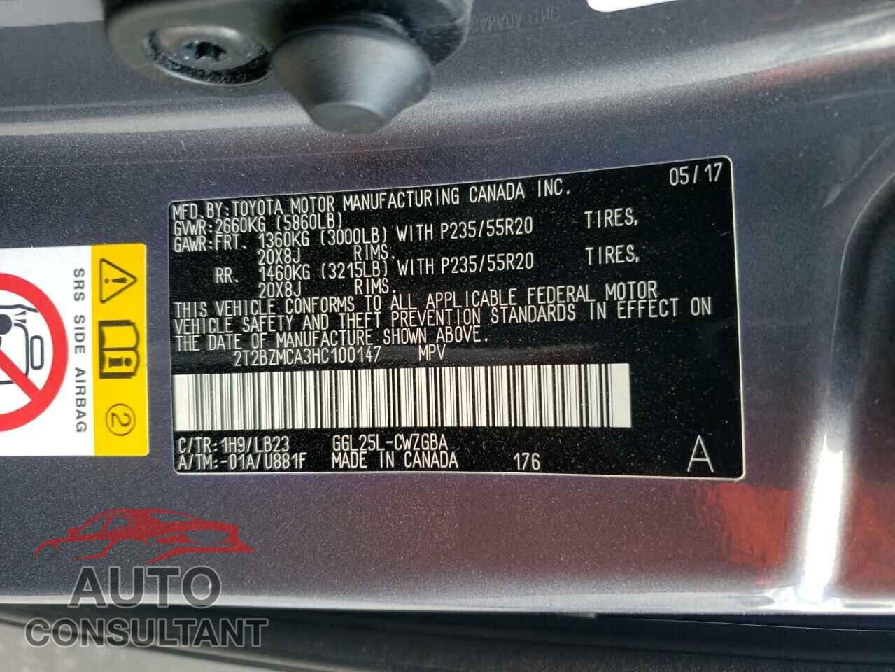 LEXUS RX350 2017 - 2T2BZMCA3HC100147