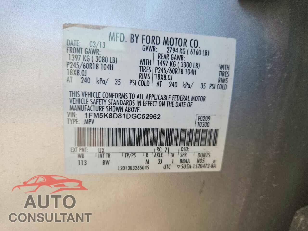 FORD EXPLORER 2013 - 1FM5K8D81DGC52962