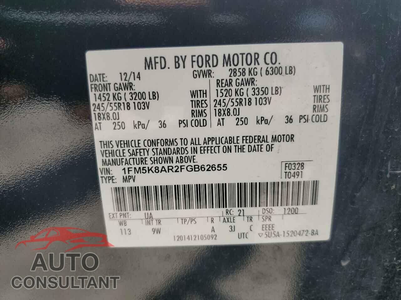 FORD EXPLORER 2015 - 1FM5K8AR2FGB62655