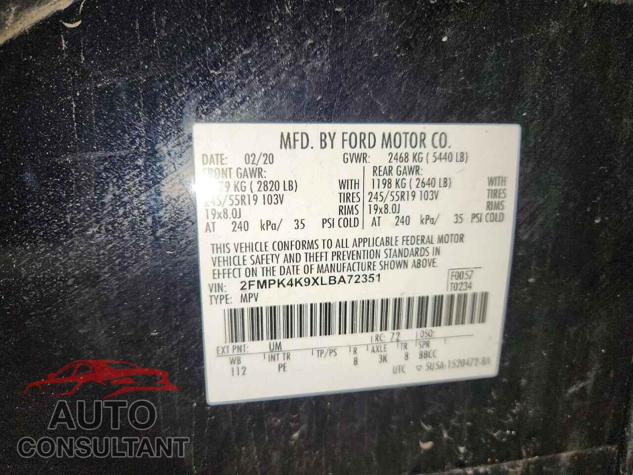 FORD EDGE 2020 - 2FMPK4K9XLBA72351