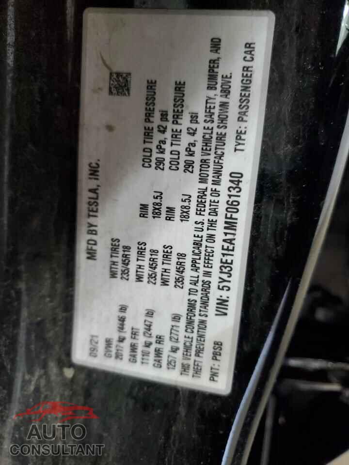 TESLA MODEL 3 2021 - 5YJ3E1EA1MF061340