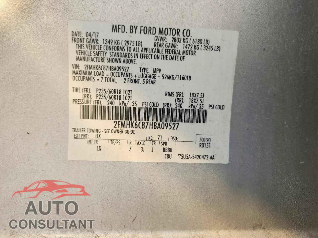 FORD FLEX 2017 - 2FMHK6C87HBA09527