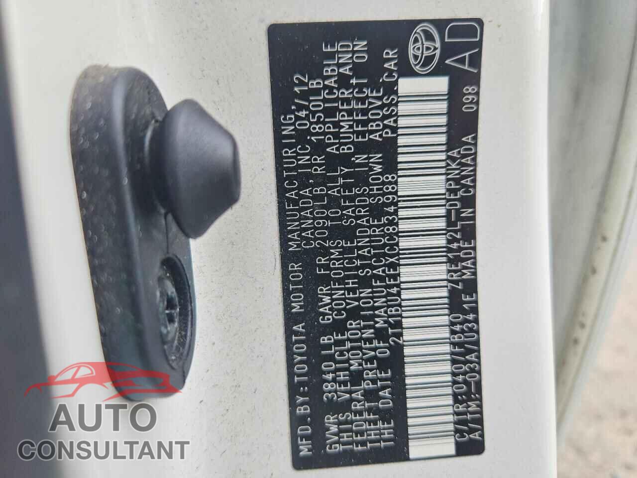 TOYOTA COROLLA 2012 - 2T1BU4EEXCC834988