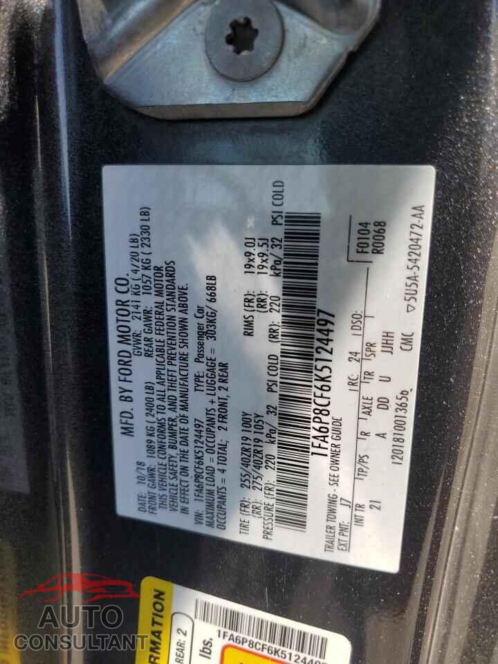 FORD MUSTANG 2019 - 1FA6P8CF6K5124497