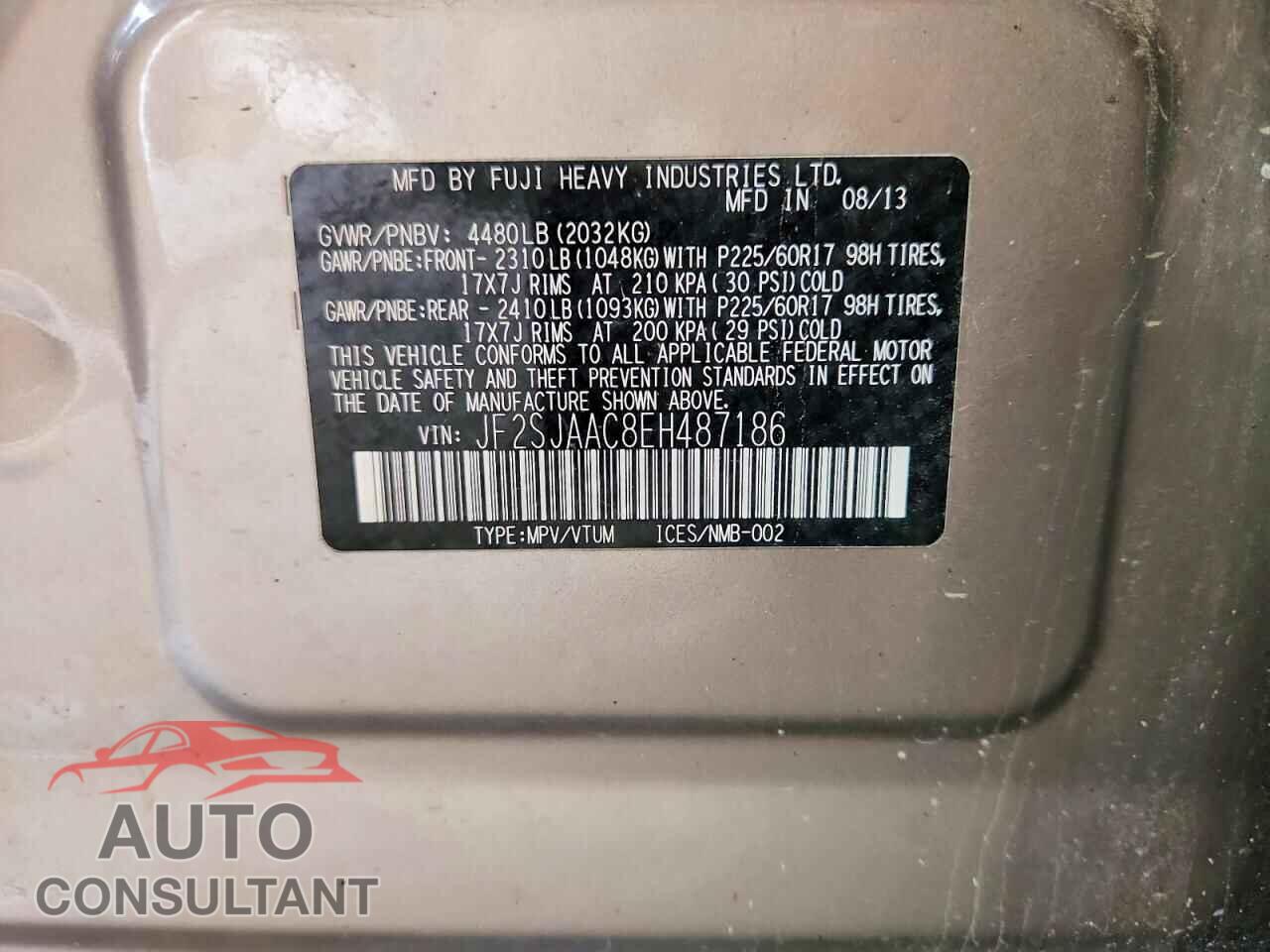 SUBARU FORESTER 2014 - JF2SJAAC8EH487186
