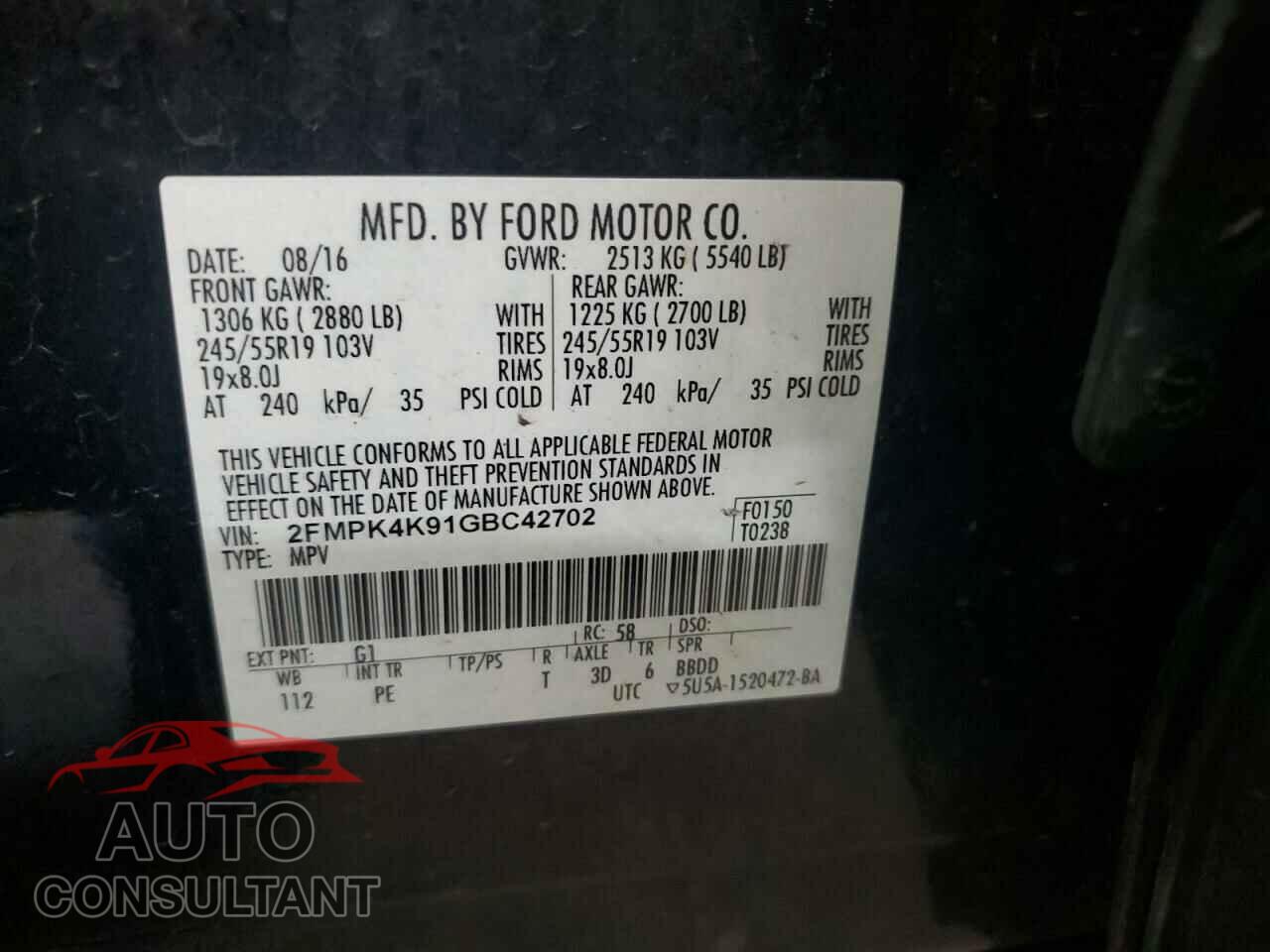 FORD EDGE 2016 - 2FMPK4K91GBC42702