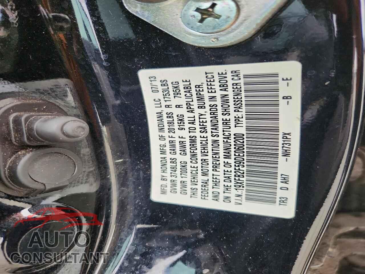 HONDA CIVIC 2013 - 19XFB2F59DE060200