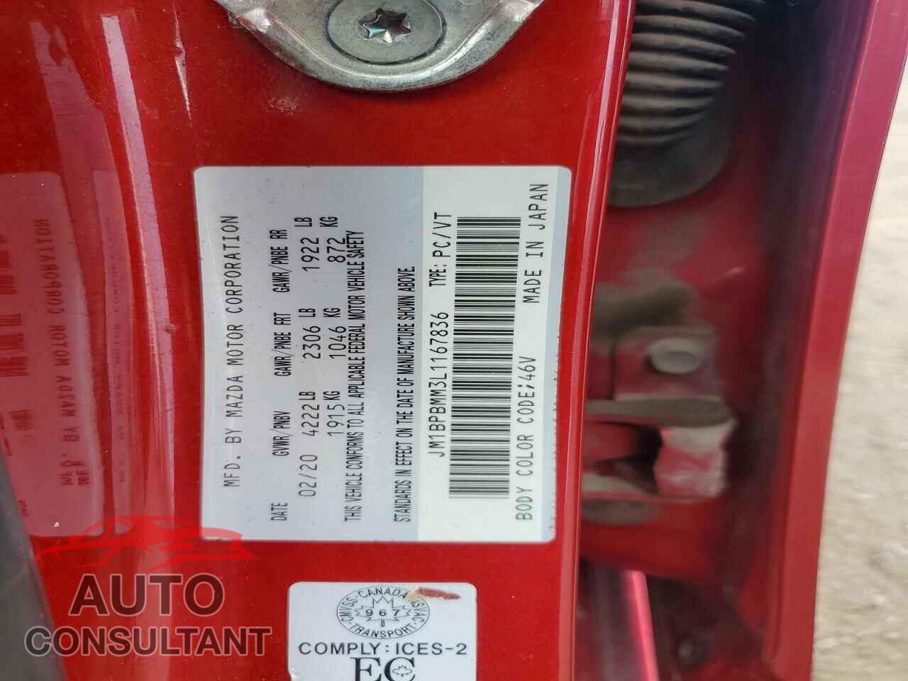 MAZDA 3 2020 - JM1BPBMM3L1167836