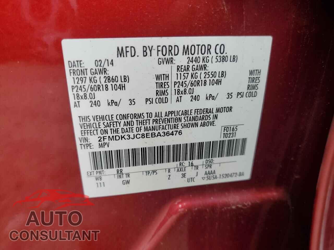 FORD EDGE 2014 - 2FMDK3JC8EBA36476