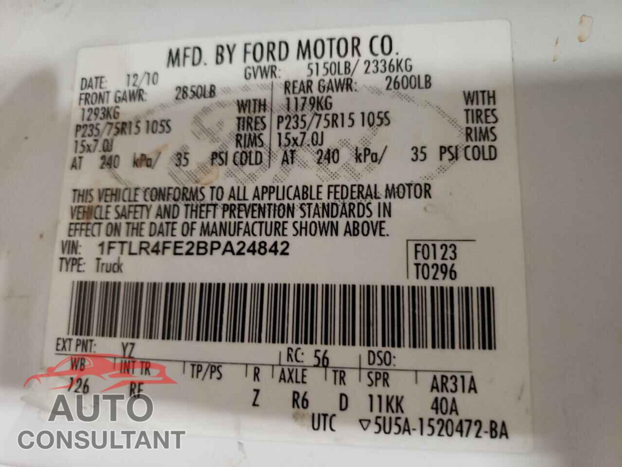 FORD RANGER 2011 - 1FTLR4FE2BPA24842