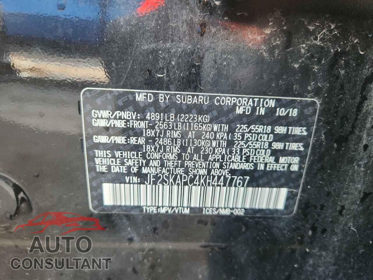 SUBARU FORESTER 2019 - JF2SKAPC4KH447767