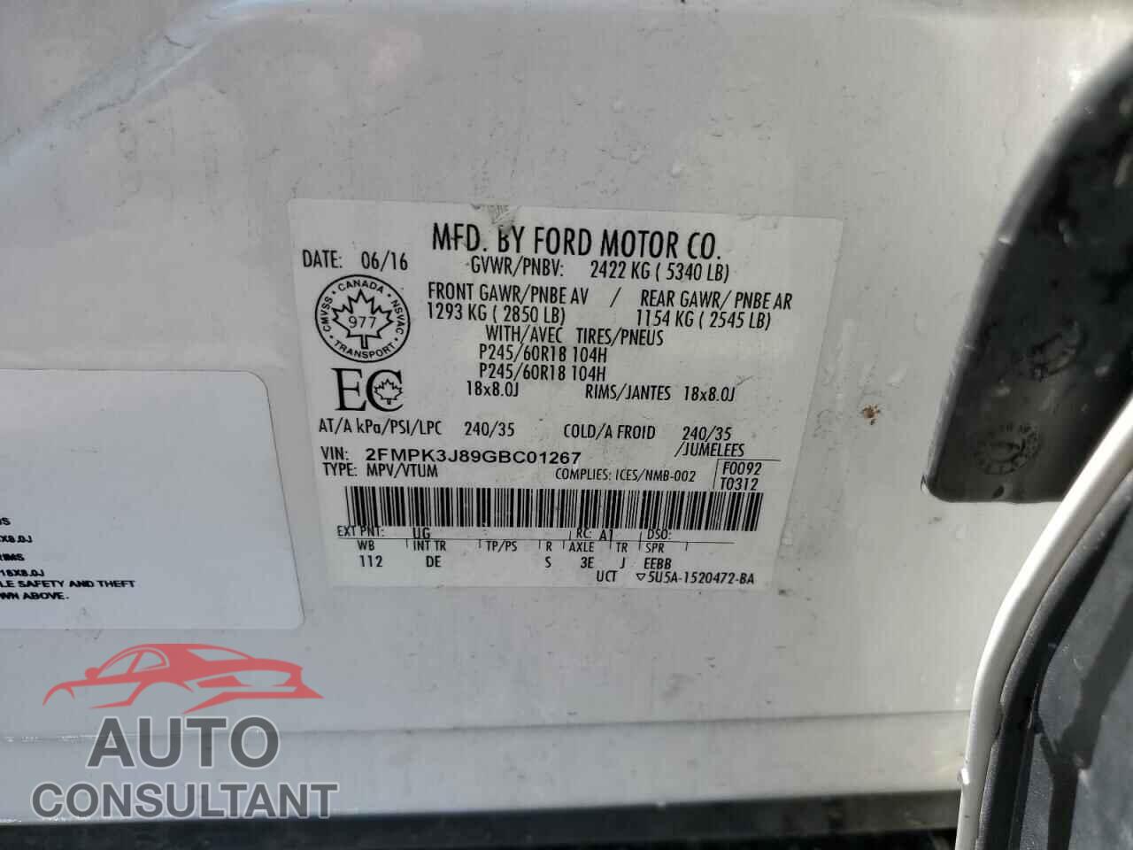 FORD EDGE 2016 - 2FMPK3J89GBC01267
