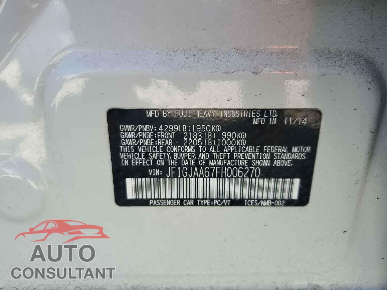 SUBARU IMPREZA 2015 - JF1GJAA67FH006270