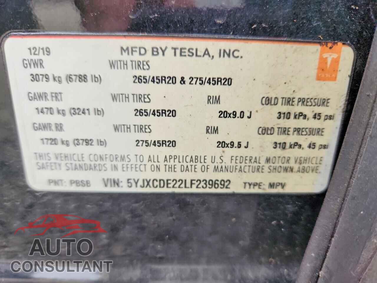 TESLA MODEL X 2020 - 5YJXCDE22LF239692