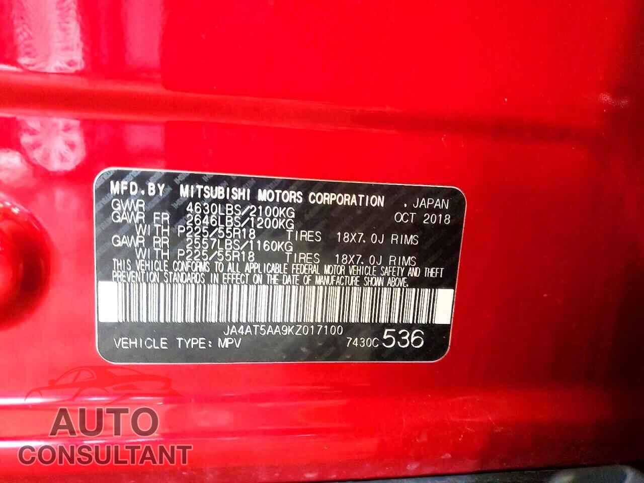 MITSUBISHI ECLIPSE 2019 - JA4AT5AA9KZ017100