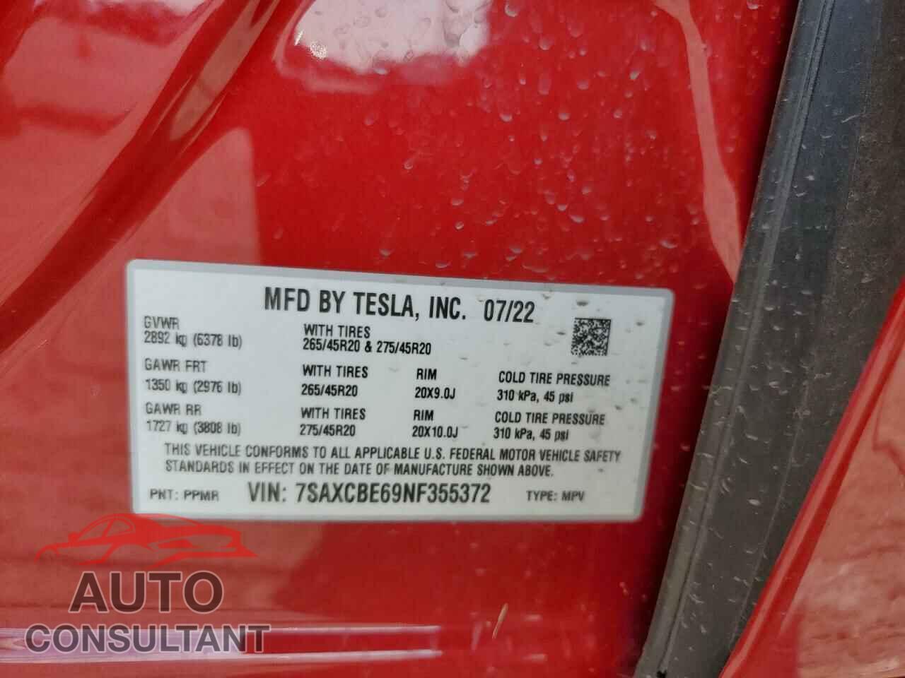 TESLA MODEL X 2022 - 7SAXCBE69NF355372