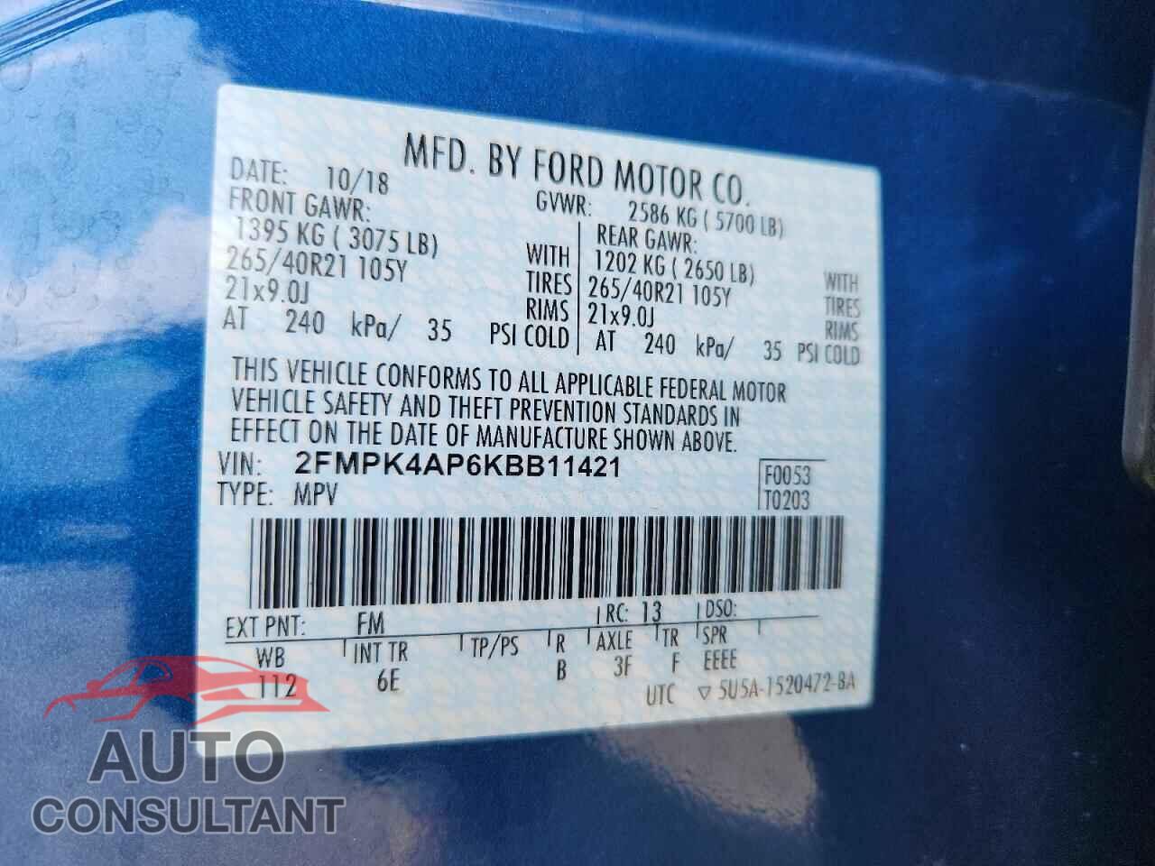 FORD EDGE 2019 - 2FMPK4AP6KBB11421