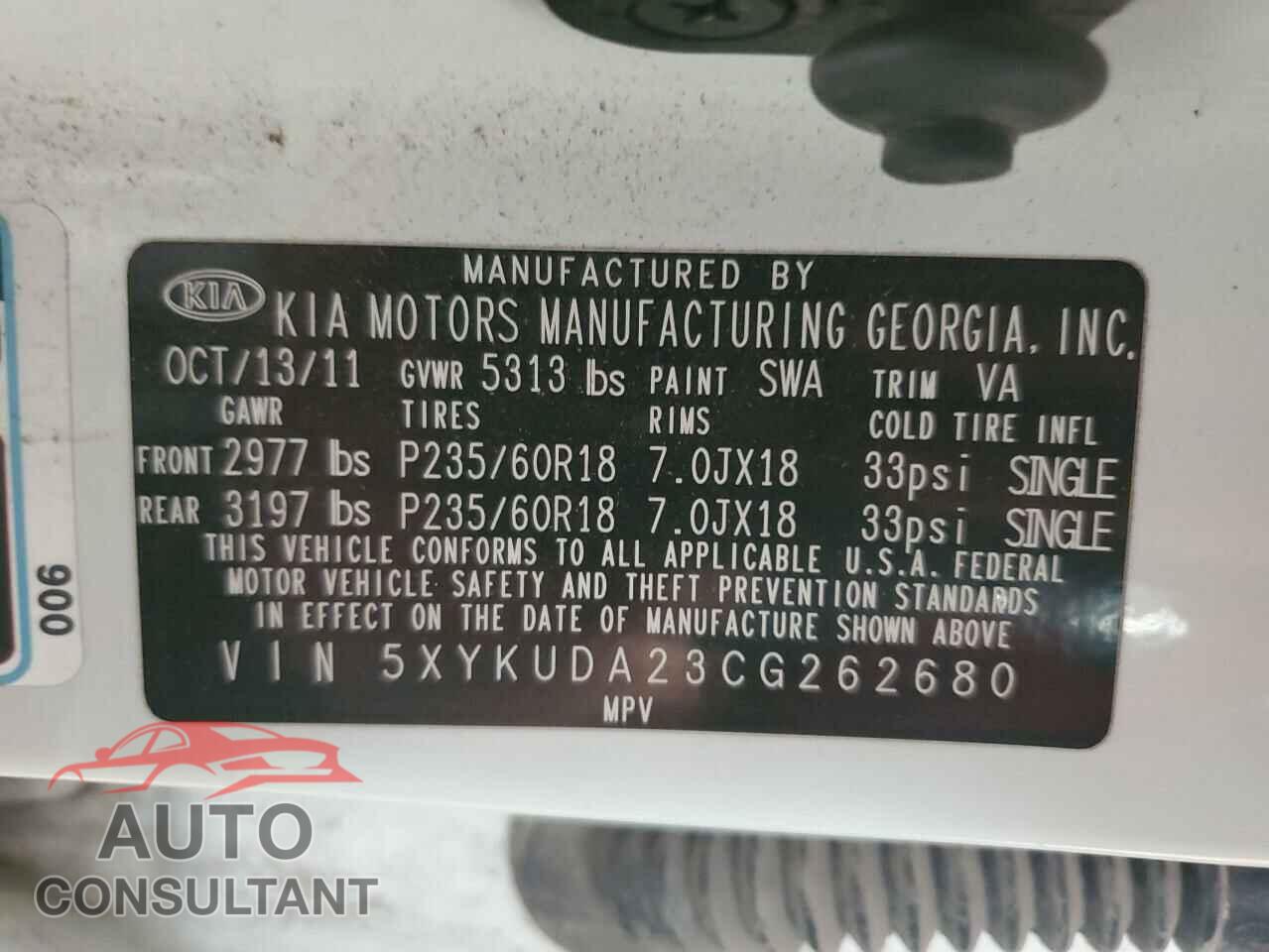 KIA SORENTO 2012 - 5XYKUDA23CG262680