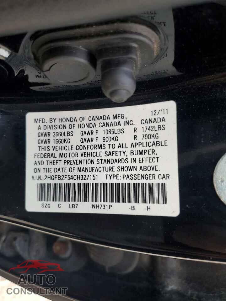 HONDA CIVIC 2012 - 2HGFB2F54CH327151