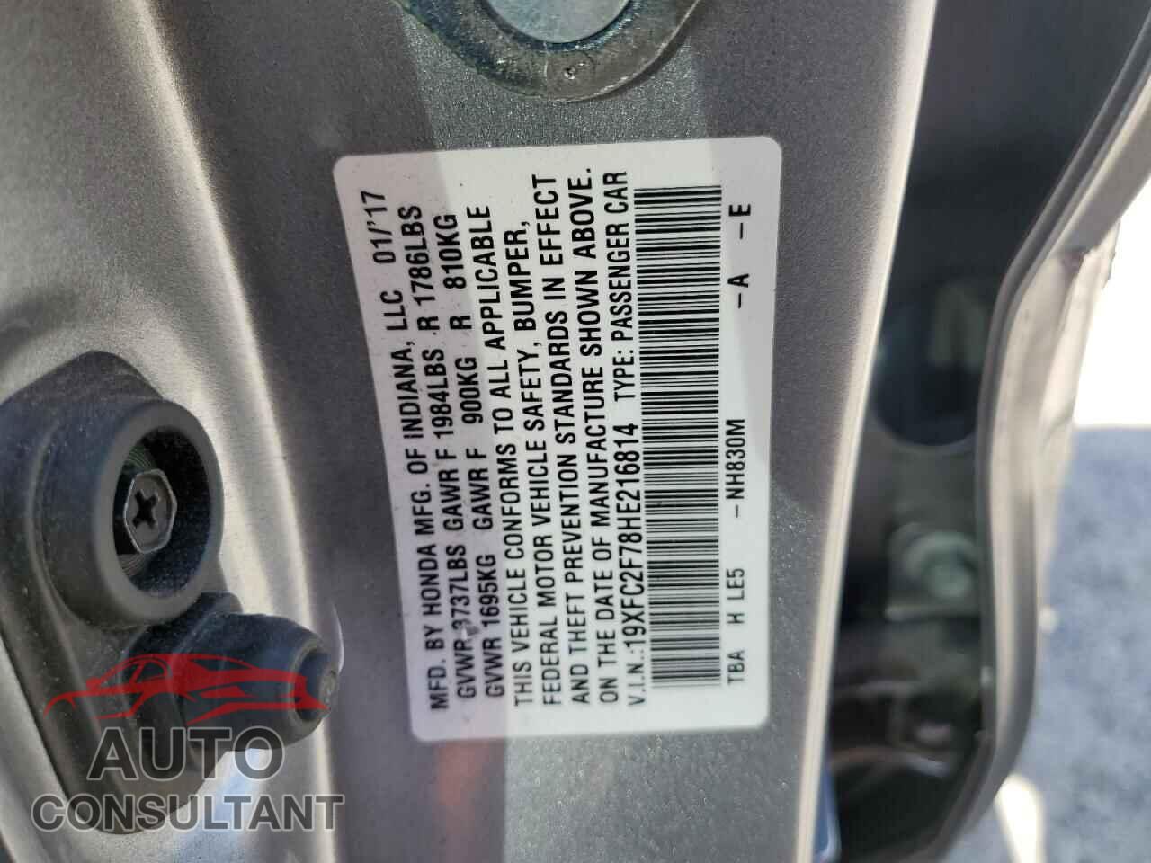 HONDA CIVIC 2017 - 19XFC2F78HE216814