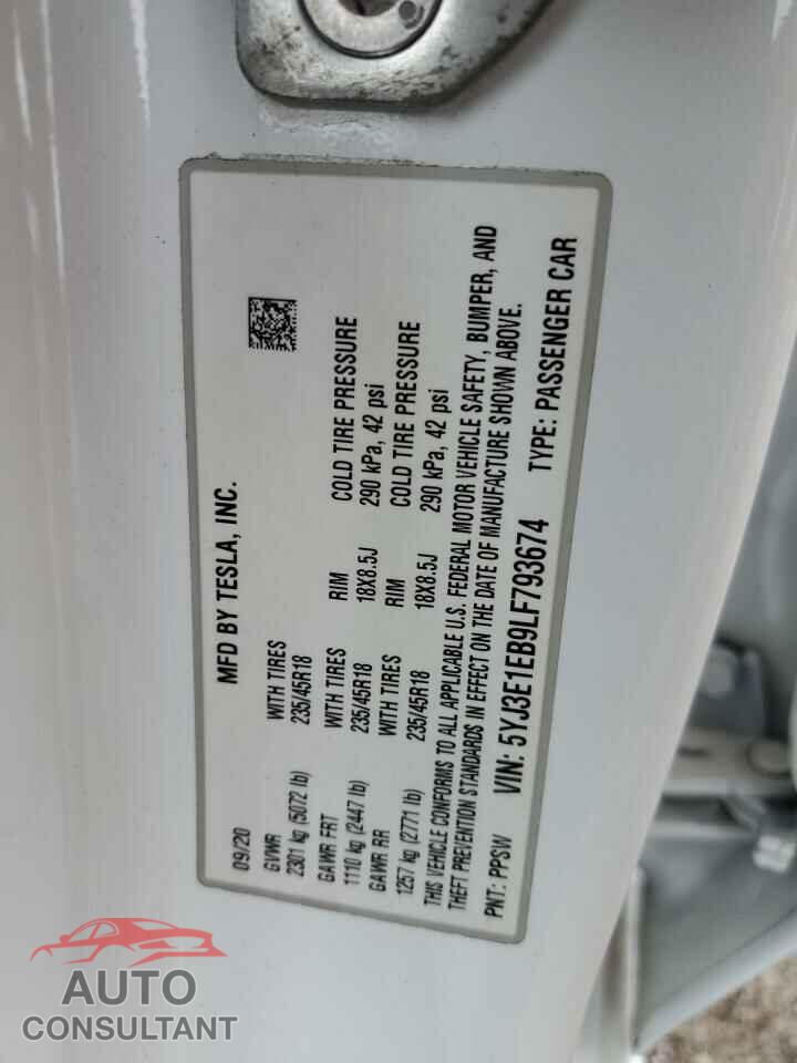 TESLA MODEL 3 2020 - 5YJ3E1EB9LF793674