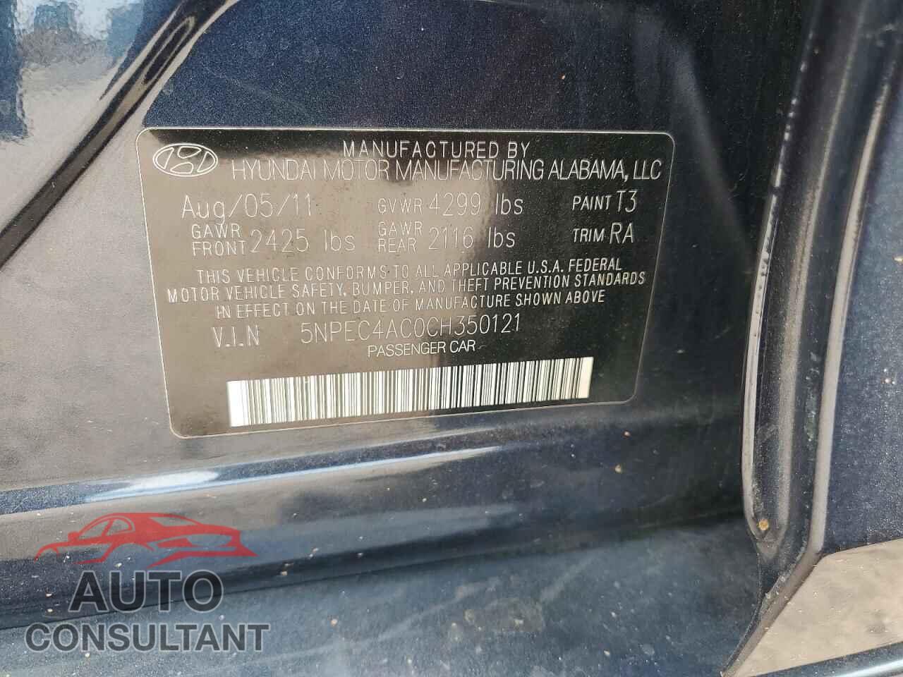 HYUNDAI SONATA 2012 - 5NPEC4AC0CH350121