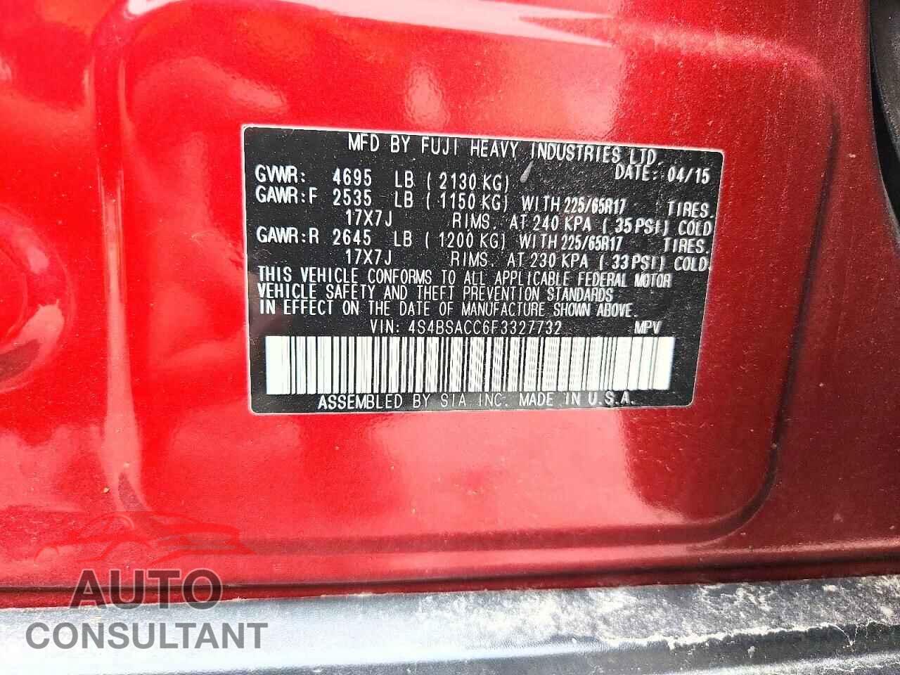 SUBARU OUTBACK 2015 - 4S4BSACC6F3327732