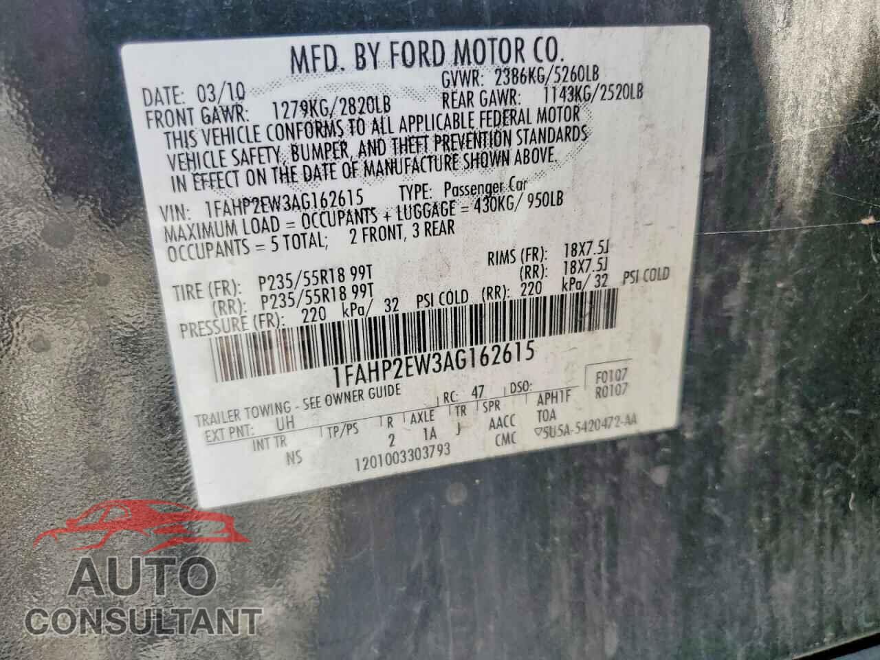FORD TAURUS 2010 - 1FAHP2EW3AG162615
