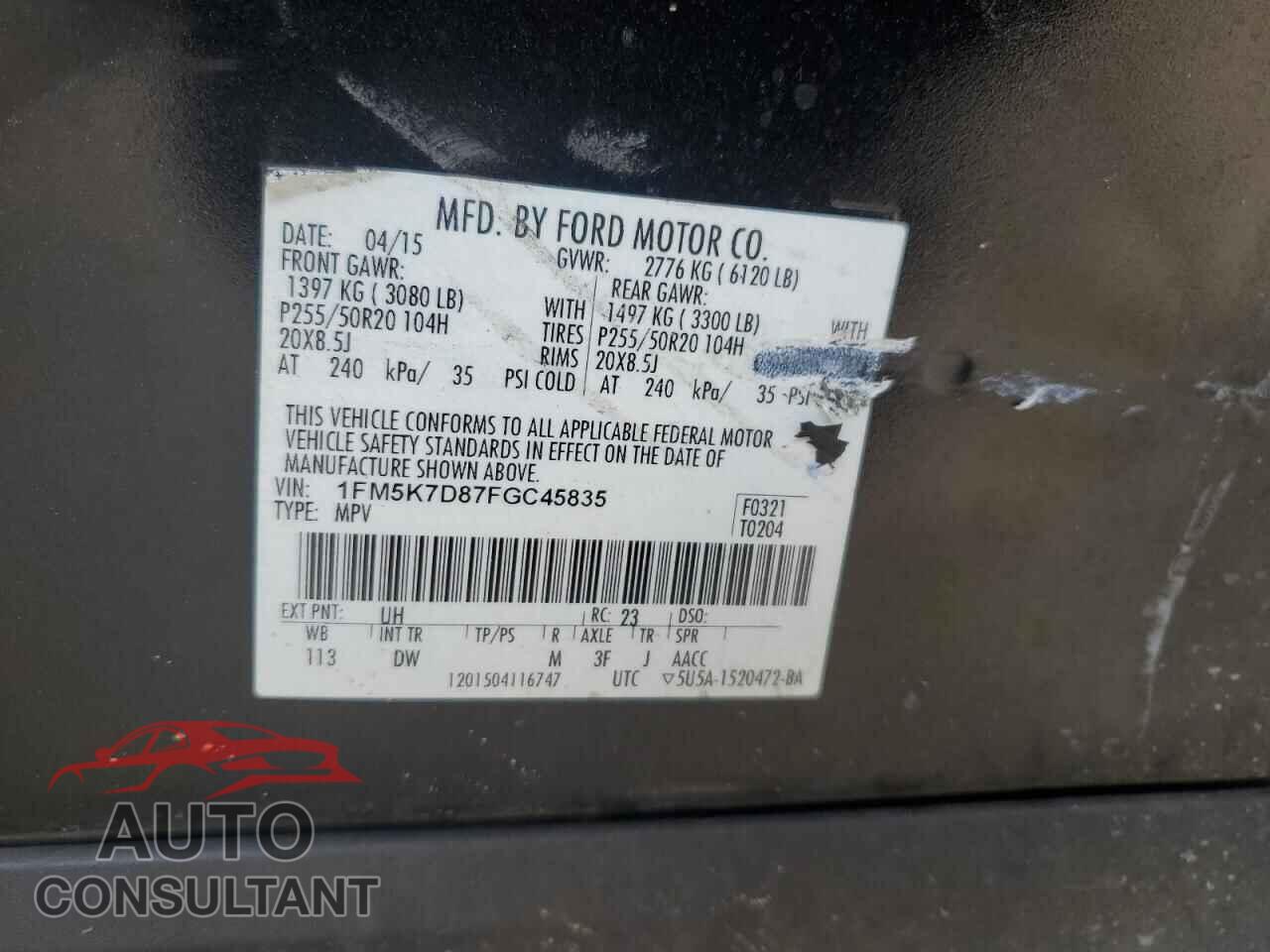 FORD EXPLORER 2015 - 1FM5K7D87FGC45835