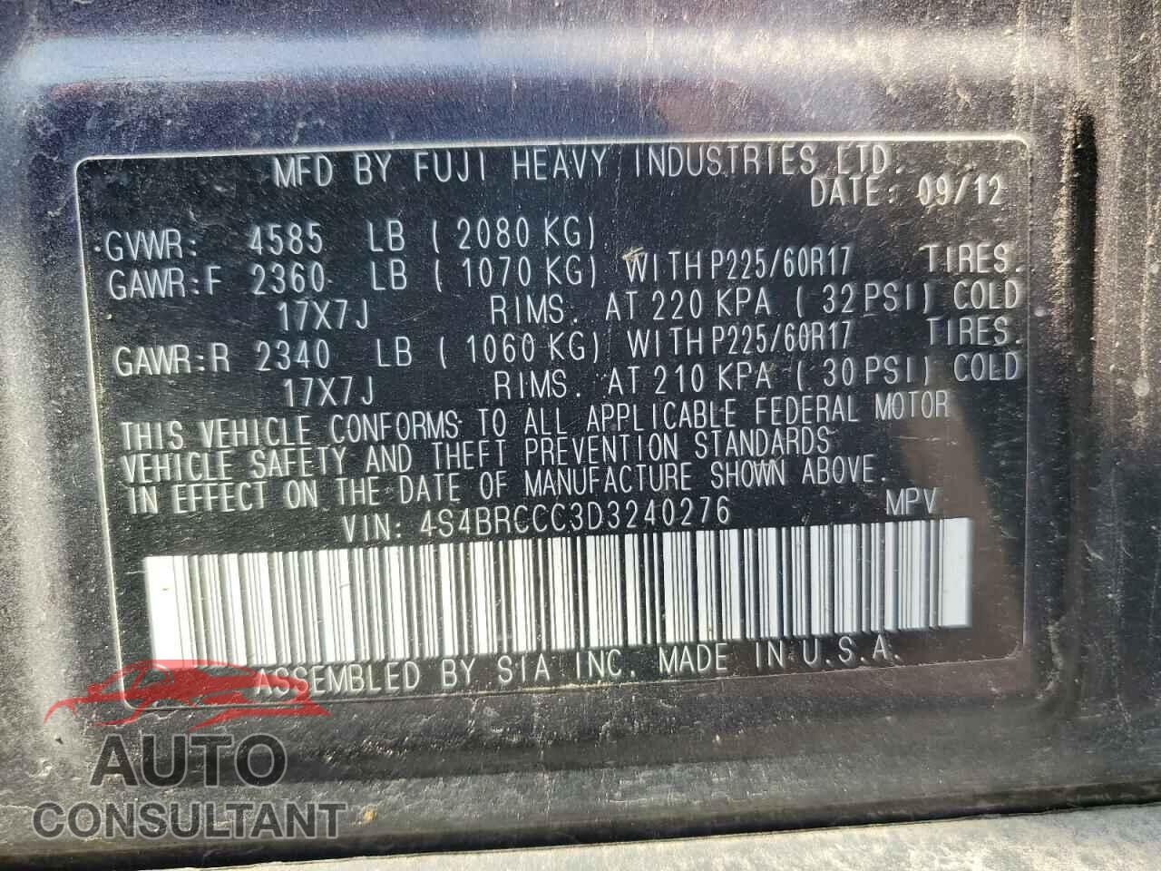 SUBARU OUTBACK 2013 - 4S4BRCCC3D3240276