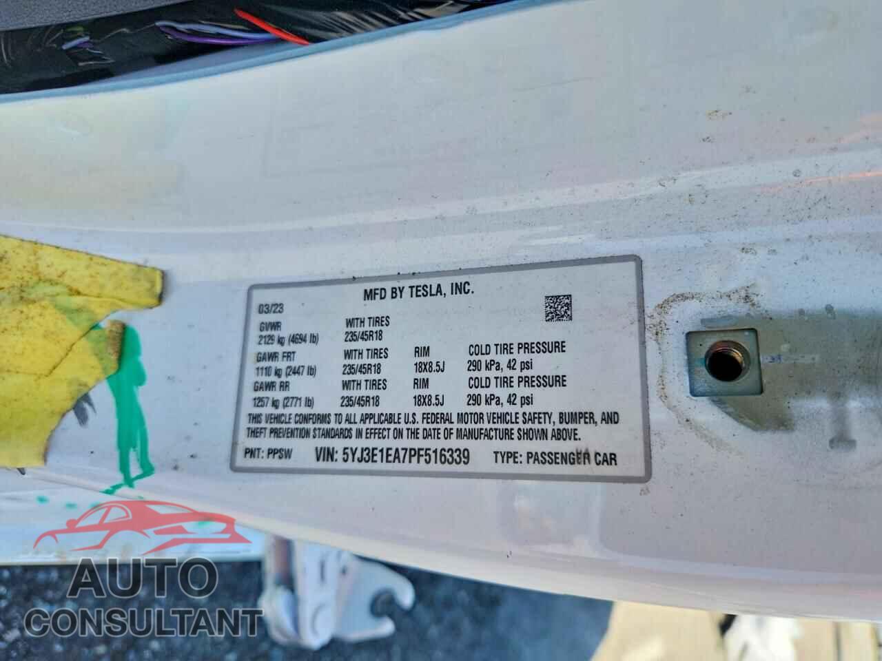 TESLA MODEL 3 2023 - 5YJ3E1EA7PF516339