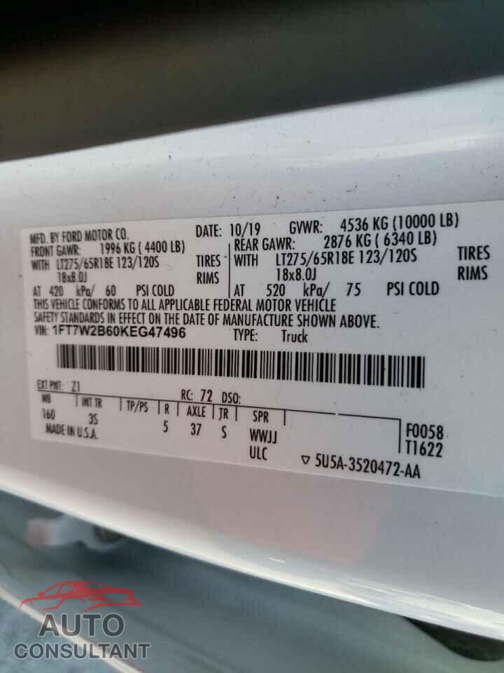 FORD F250 2019 - 1FT7W2B60KEG47496