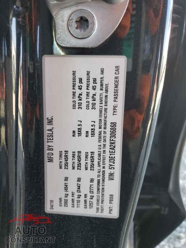 TESLA MODEL 3 2019 - 5YJ3E1EA2KF306868
