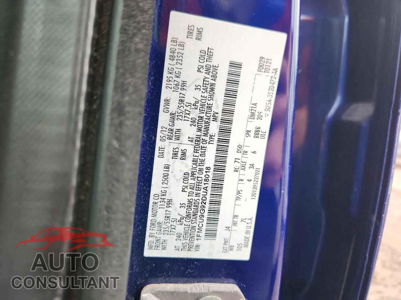 FORD ESCAPE 2013 - 1FMCU9G92DUA18018